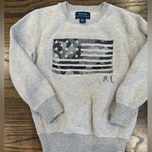 Ralph Lauren Light Gray Crewneck Sweater with Flag Design
